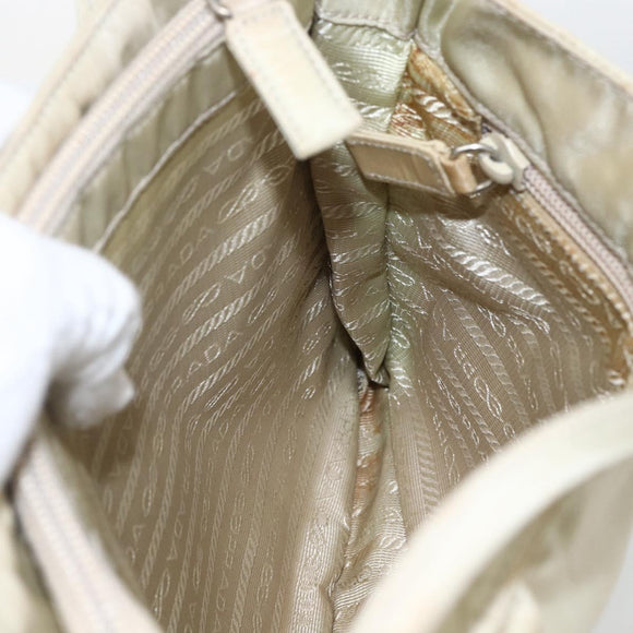 PRADA Tote Bag Nylon Ivory Silver Auth 170631