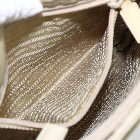 PRADA Tote Bag Nylon Ivory Silver Auth 170631