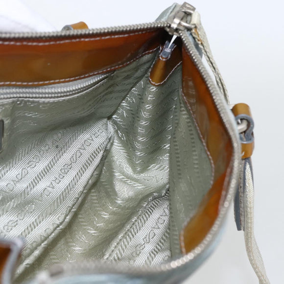 PRADA Tote Bag Nylon Light Blue Silver Auth 170632