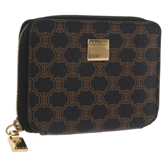 CELINE Macadam Canvas Coin Purse PVC Leather Black Gold Auth 170637V