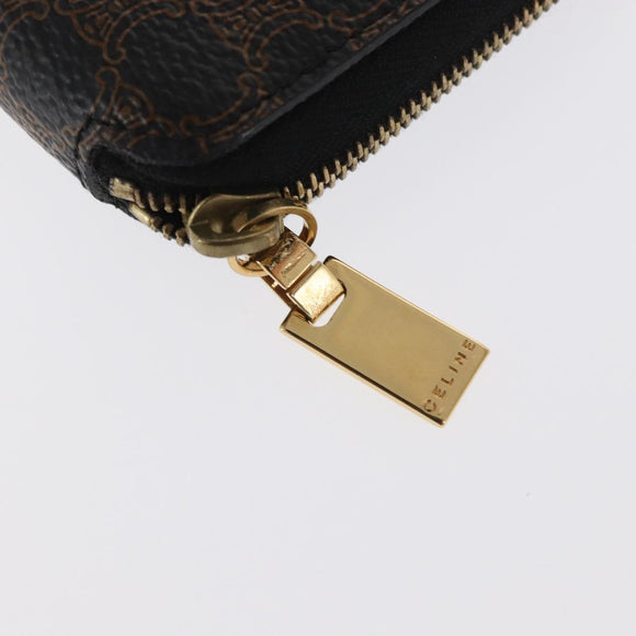 CELINE Macadam Canvas Coin Purse PVC Leather Black Gold Auth 170637V