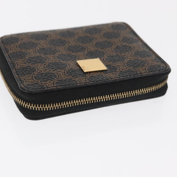 CELINE Macadam Canvas Coin Purse PVC Leather Black Gold Auth 170637V
