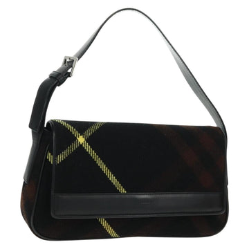 BURBERRY Nova Check Shoulder Bag Wool Black Silver Auth 170643V