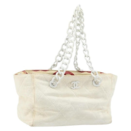 CHANEL Matelasse Plastic Chain Shoulder Bag Straw Beige Gold CC Auth 170647A