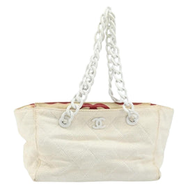 CHANEL Matelasse Plastic Chain Shoulder Bag Straw Beige Gold CC Auth 170647A - 0