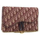 Christian Dior Trotter Canvas Saddle Chain Shoulder Bag Red Gold Auth 170648-1