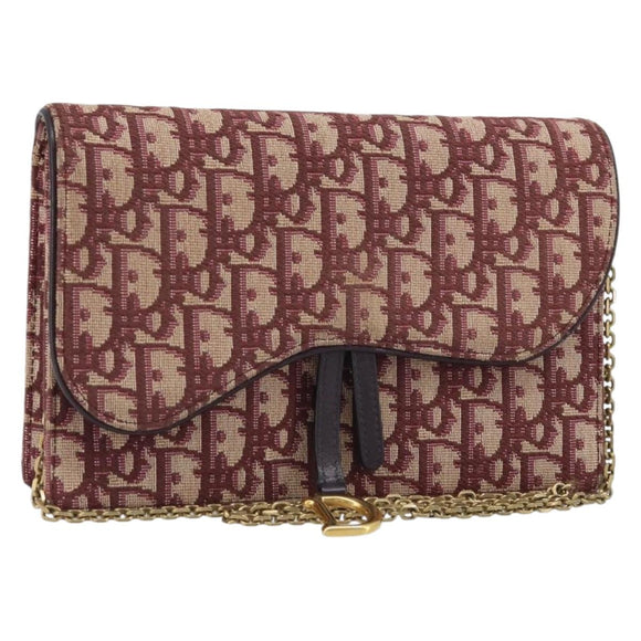 Christian Dior Trotter Canvas Saddle Chain Shoulder Bag Red Gold Auth 170648