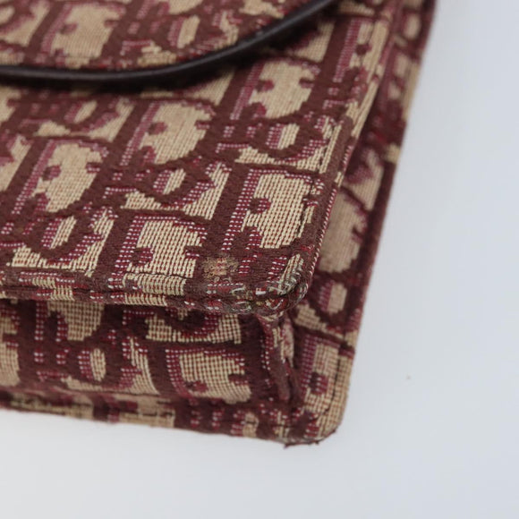 Christian Dior Trotter Canvas Saddle Chain Shoulder Bag Red Gold Auth 170648