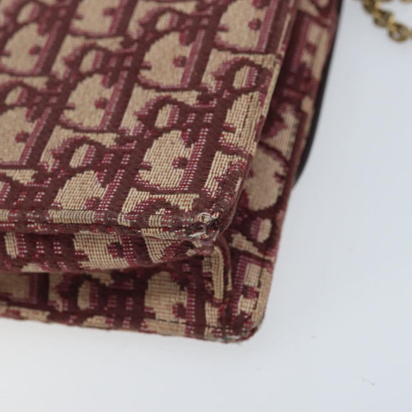 Christian Dior Trotter Canvas Saddle Chain Shoulder Bag Red Gold Auth 170648