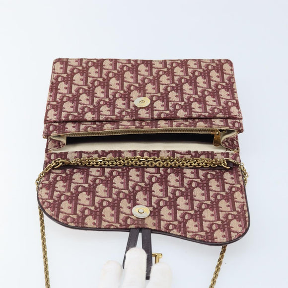 Christian Dior Trotter Canvas Saddle Chain Shoulder Bag Red Gold Auth 170648