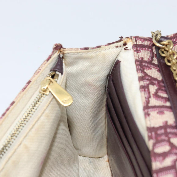 Christian Dior Trotter Canvas Saddle Chain Shoulder Bag Red Gold Auth 170648