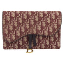 Christian Dior Trotter Canvas Saddle Chain Shoulder Bag Red Gold Auth 170648-13
