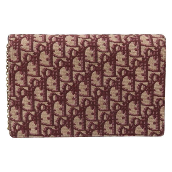 Christian Dior Trotter Canvas Saddle Chain Shoulder Bag Red Gold Auth 170648