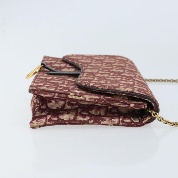 Christian Dior Trotter Canvas Saddle Chain Shoulder Bag Red Gold Auth 170648
