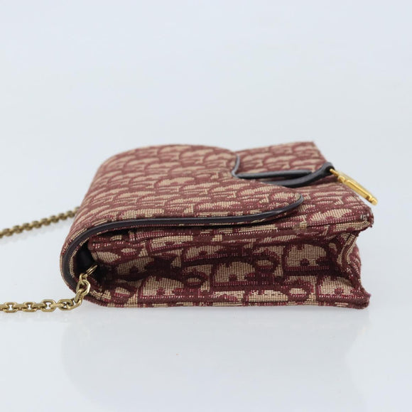 Christian Dior Trotter Canvas Saddle Chain Shoulder Bag Red Gold Auth 170648