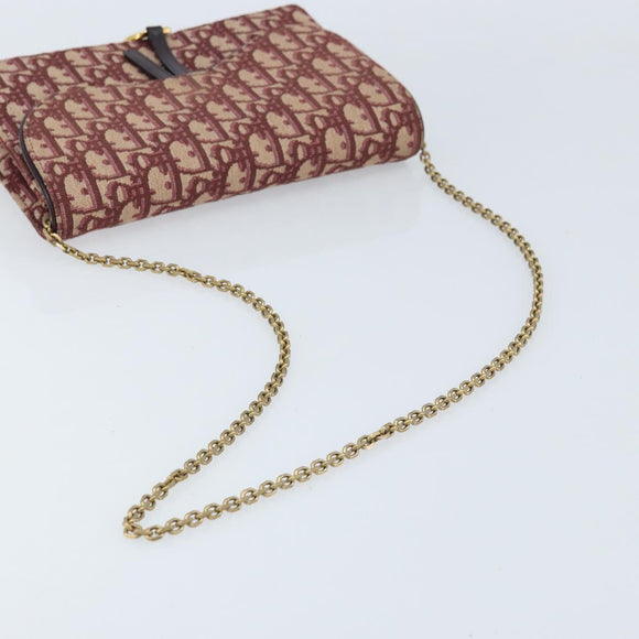 Christian Dior Trotter Canvas Saddle Chain Shoulder Bag Red Gold Auth 170648