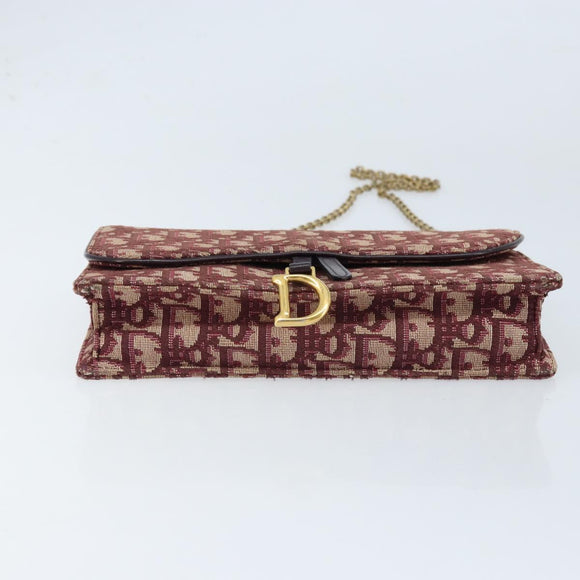 Christian Dior Trotter Canvas Saddle Chain Shoulder Bag Red Gold Auth 170648