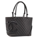 CHANEL Cambon Line Matelasse Tote Bag Leather Brown Silver CC Auth 170655-1