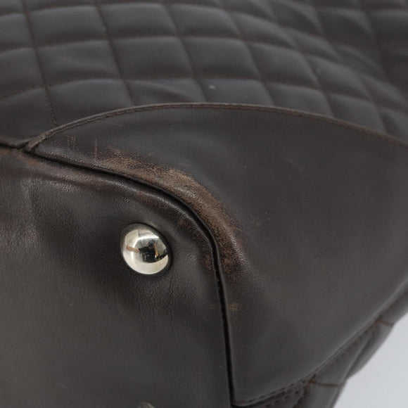 CHANEL Cambon Line Matelasse Tote Bag Leather Brown Silver CC Auth 170655