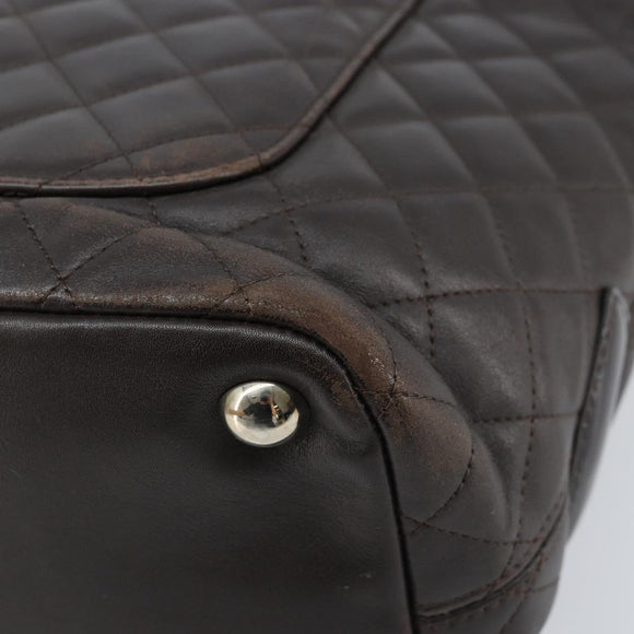 CHANEL Cambon Line Matelasse Tote Bag Leather Brown Silver CC Auth 170655