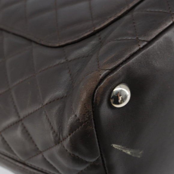 CHANEL Cambon Line Matelasse Tote Bag Leather Brown Silver CC Auth 170655