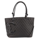 CHANEL Cambon Line Matelasse Tote Bag Leather Brown Silver CC Auth 170655-13