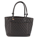 CHANEL Cambon Line Matelasse Tote Bag Leather Brown Silver CC Auth 170655-2