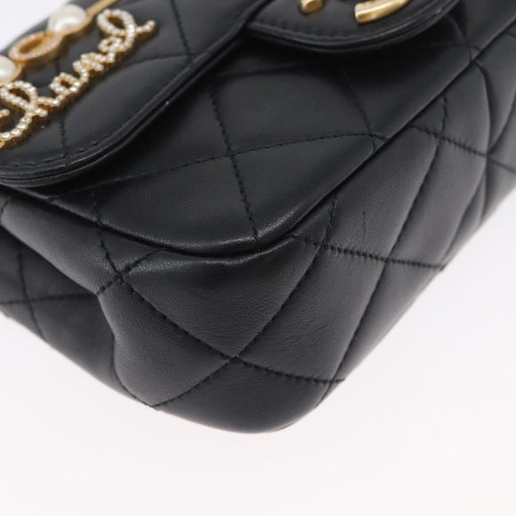 CHANEL Chain Mini Matelasse 18 Chain Bag Lamb Skin Black Gold CC Auth 170657SM