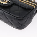 CHANEL Chain Mini Matelasse 18 Chain Bag Lamb Skin Black Gold CC Auth 170657SM-16