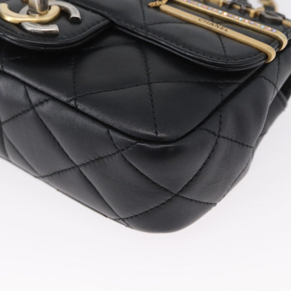 CHANEL Chain Mini Matelasse 18 Chain Bag Lamb Skin Black Gold CC Auth 170657SM
