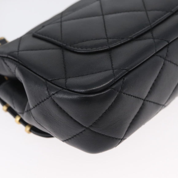CHANEL Chain Mini Matelasse 18 Chain Bag Lamb Skin Black Gold CC Auth 170657SM
