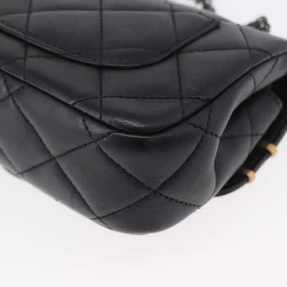 CHANEL Chain Mini Matelasse 18 Chain Bag Lamb Skin Black Gold CC Auth 170657SM