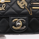 CHANEL Chain Mini Matelasse 18 Chain Bag Lamb Skin Black Gold CC Auth 170657SM-19