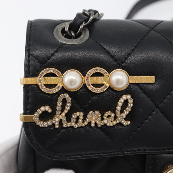 CHANEL Chain Mini Matelasse 18 Chain Bag Lamb Skin Black Gold CC Auth 170657SM