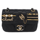 CHANEL Chain Mini Matelasse 18 Chain Bag Lamb Skin Black Gold CC Auth 170657SM-13
