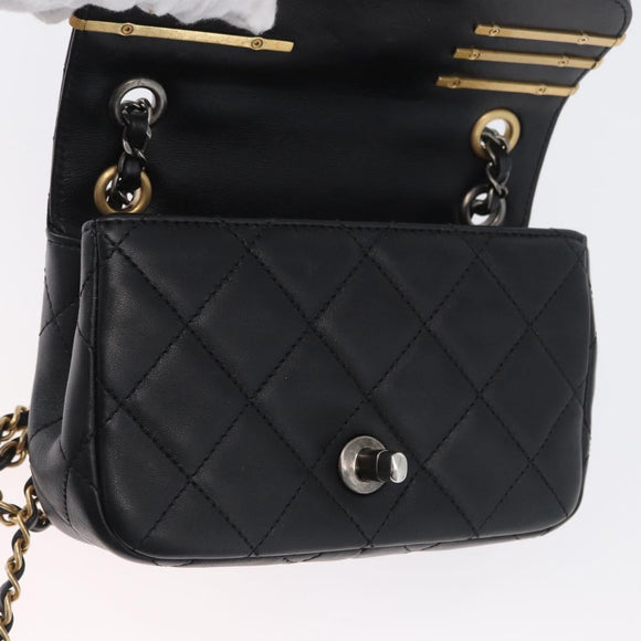 CHANEL Chain Mini Matelasse 18 Chain Bag Lamb Skin Black Gold CC Auth 170657SM