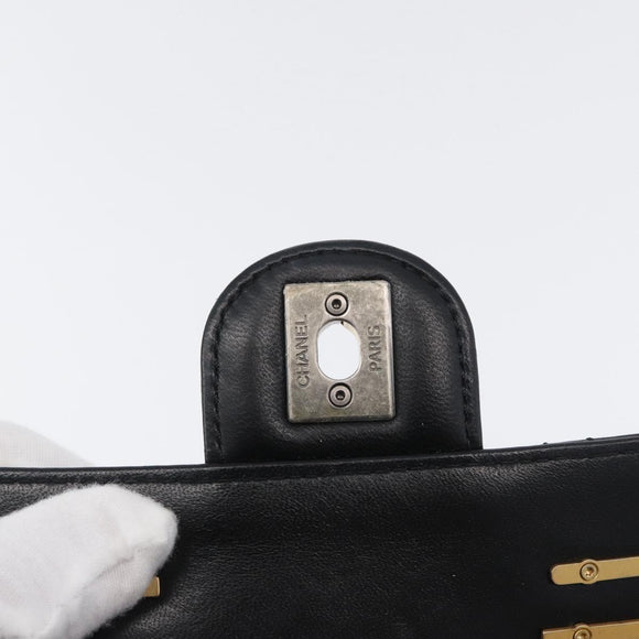 CHANEL Chain Mini Matelasse 18 Chain Bag Lamb Skin Black Gold CC Auth 170657SM