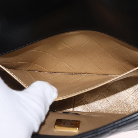 CHANEL Chain Mini Matelasse 18 Chain Bag Lamb Skin Black Gold CC Auth 170657SM