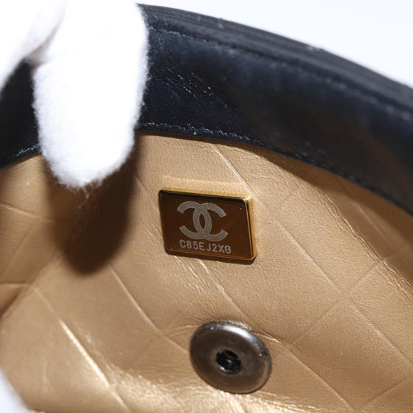 CHANEL Chain Mini Matelasse 18 Chain Bag Lamb Skin Black Gold CC Auth 170657SM