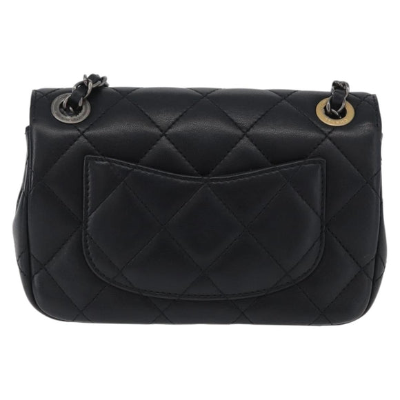 CHANEL Chain Mini Matelasse 18 Chain Bag Lamb Skin Black Gold CC Auth 170657SM