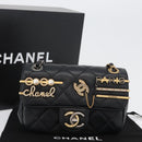 CHANEL Chain Mini Matelasse 18 Chain Bag Lamb Skin Black Gold CC Auth 170657SM-12