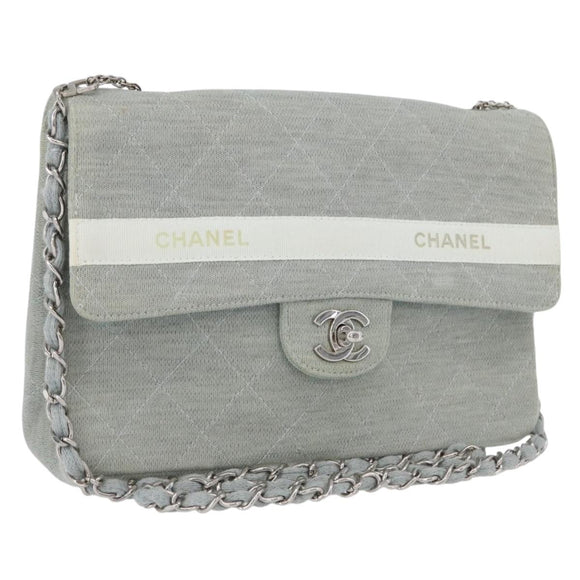 CHANEL Matelasse 26 Chain Shoulder Bag Jersey Gray Silver CC Auth 170659A