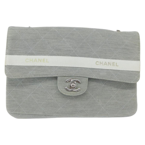 CHANEL Matelasse 26 Chain Shoulder Bag Jersey Gray Silver CC Auth 170659A