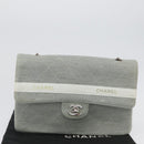 CHANEL Matelasse 26 Chain Shoulder Bag Jersey Gray Silver CC Auth 170659A-12