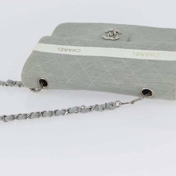 CHANEL Matelasse 26 Chain Shoulder Bag Jersey Gray Silver CC Auth 170659A