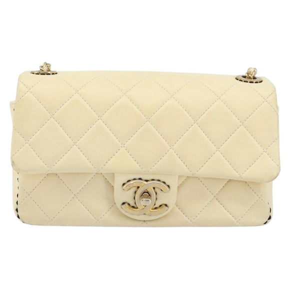CHANEL Matelasse 22 Chain Shoulder Bag Lamb Skin Ivory Gold CC Auth 170660SAV