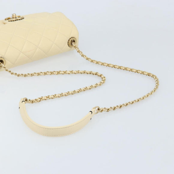 CHANEL Matelasse 22 Chain Shoulder Bag Lamb Skin Ivory Gold CC Auth 170660SAV