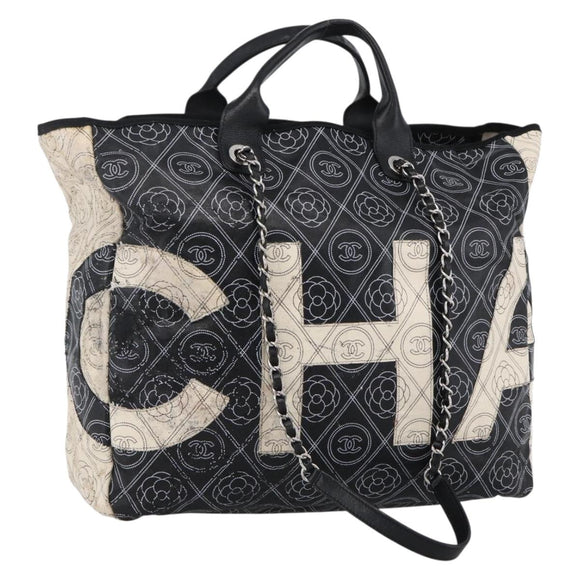 CHANEL Chain Matelasse Shoulder Bag Coated Canvas Black Silver CC Auth 170665A