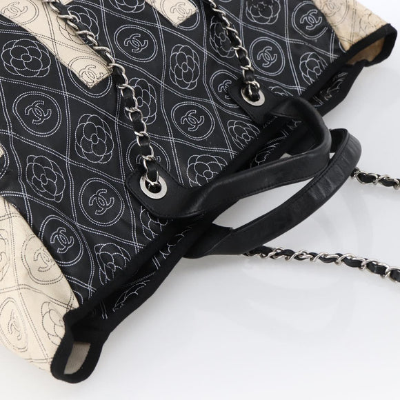 CHANEL Chain Matelasse Umhängetasche beschichtete Leinwand Schwarz Silber CC Auth 170665A