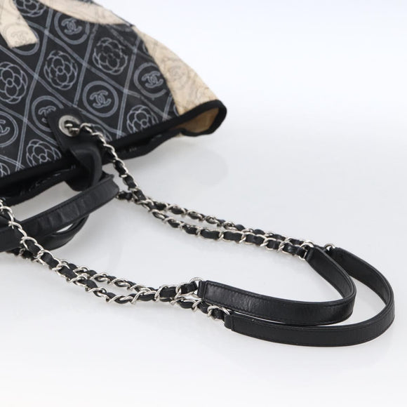 CHANEL Chain Matelasse Umhängetasche beschichtete Leinwand Schwarz Silber CC Auth 170665A